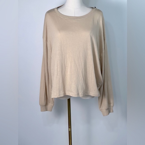 Chaser Tan Beige Oversized Lightweight Long sleeved Crewneck Shirt NWT Size Sm - Picture 2 of 9